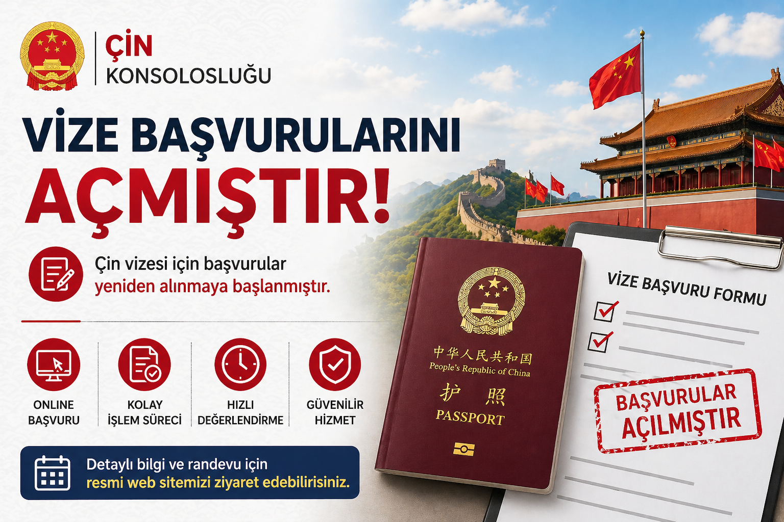 Çin Konsolosluğu Vize Başvurularını Açmıştır